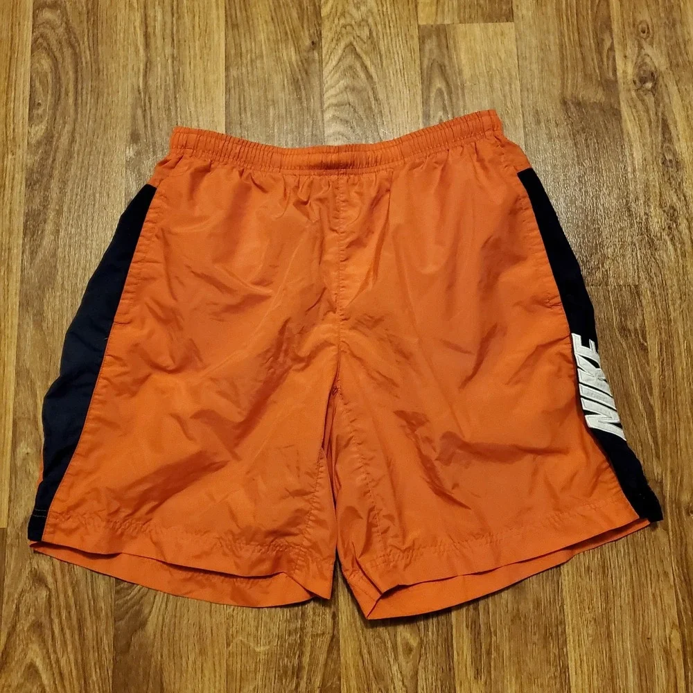 Vintage‎ 90s Nike Shorts Men Medium Orange Lined Swimming Gray Tag